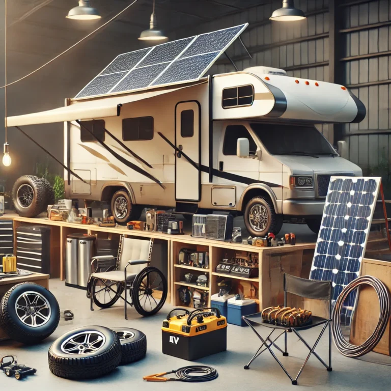 DALL·E 2025-01-31 02.03.45 - A high-quality, visually appealing image showcasing various RV parts and accessories. The image should include essential RV components such as solar p