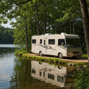 boondocking at the edge of a lake